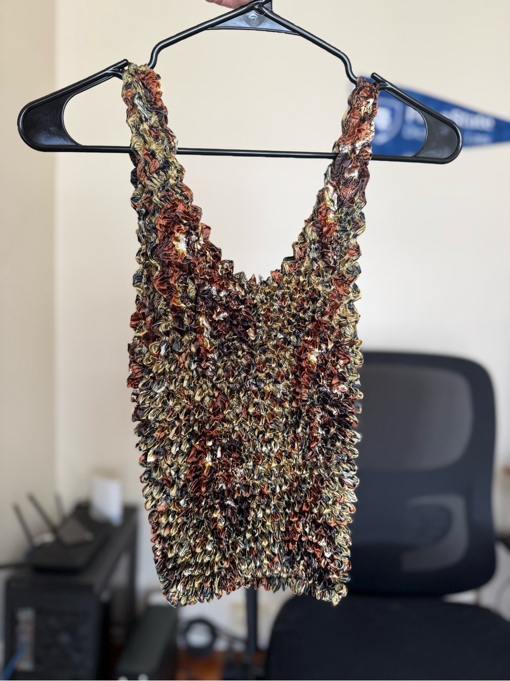 Y2K popcorn style textured top / brown & green / OSFM